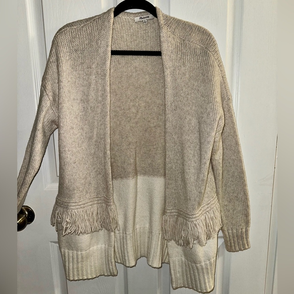 Madewell Beige and Cream Fringe Cardigan